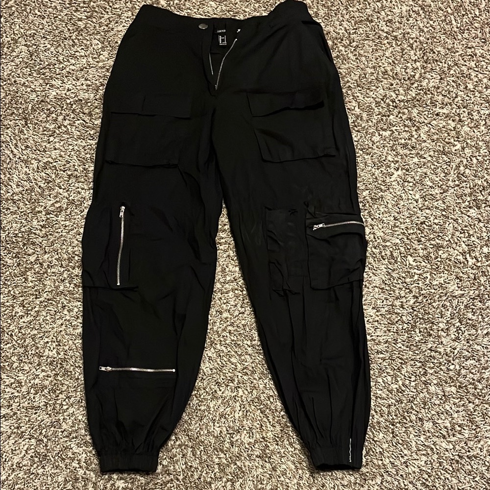 Forever 21 Black Jogger Track Pants with Elastic Cuffs